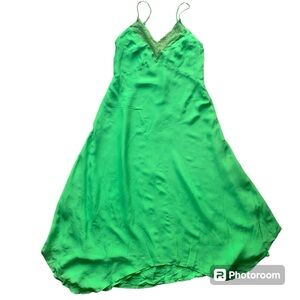Mango Women’s Asymetrical Long Sleeveless Neon Green Casual Evening Dress Size 4